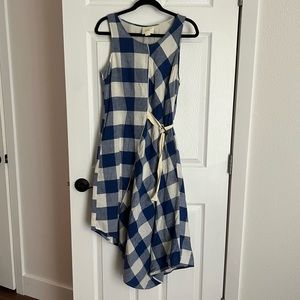 Anthropologie Maeve Blue Plaid Asymmetrical Dress Sz S